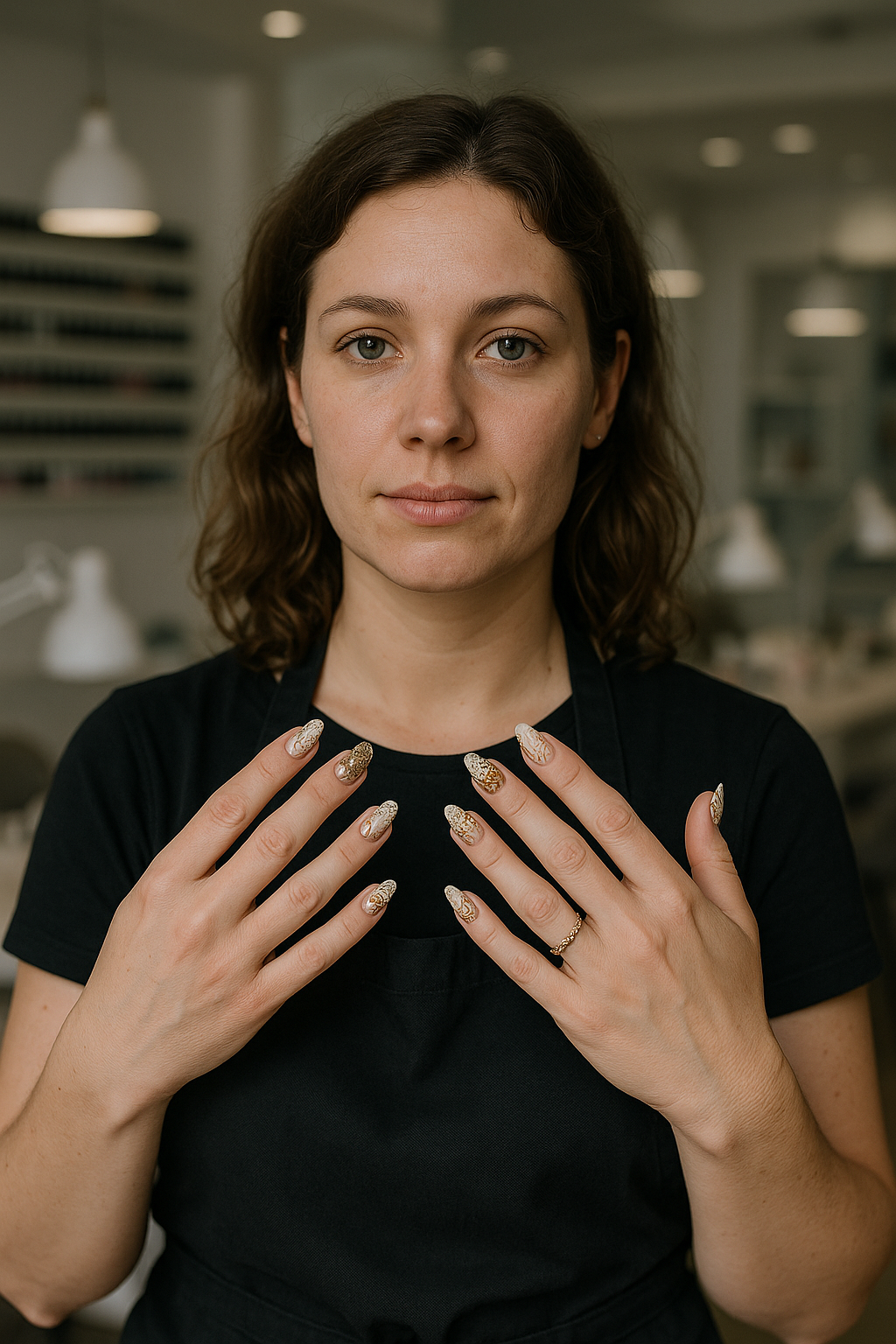 תמונה של מניקור לק ג'ל אופנתי בשדרות עם צבעים עזים ודוגמאות אמנותיות