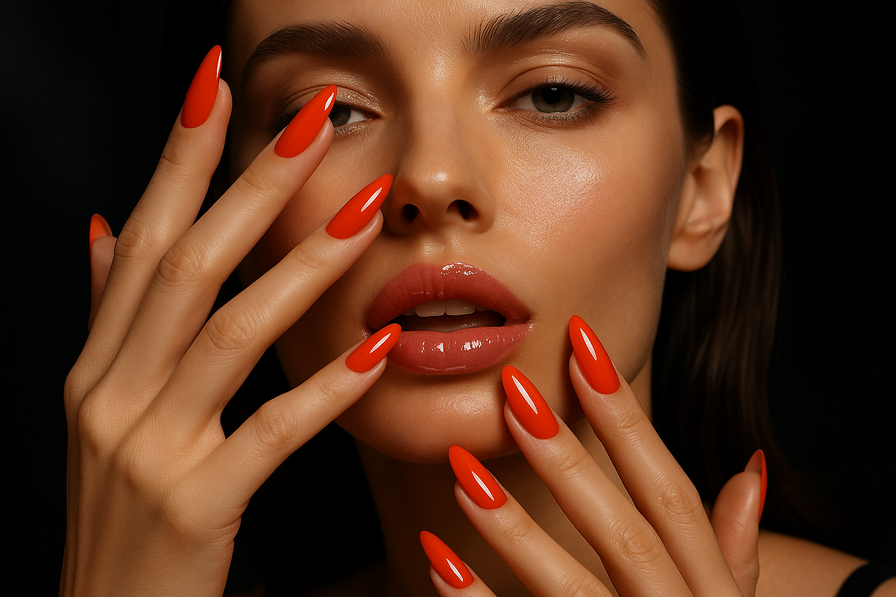 מניקוריסטית מורחת לק ג'ל על ציפורניים במכון באלעד