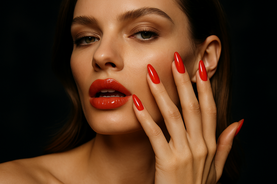 תמונה מקצועית של סלון לציפורניים בראשון לציון המציגה תהליך לק ג'ל עם לקים צבעוניים וצבעוניים, ציוד מודרני וסביבה נקייה וסופיסטיקצתית.