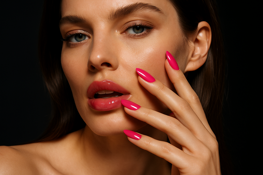 A comparison image of vegan gel nail polish versus regular gel nail polish