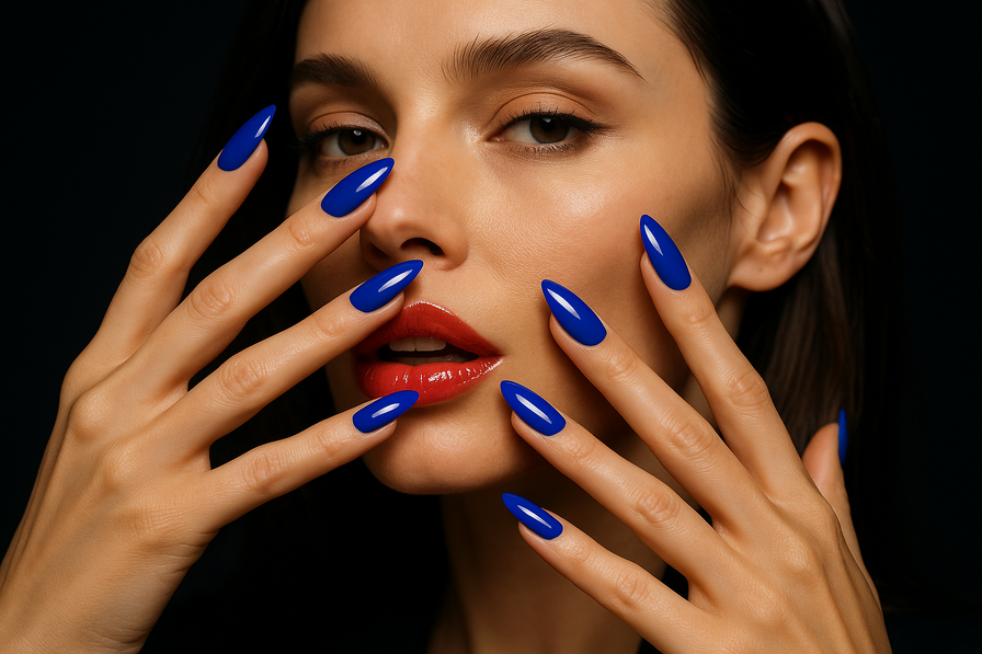 תמונה יפה של עמדת טיפוח ציפורניים עם מוצרים, יד נחה עם ציפורניים טבעיות בהרפיה