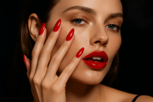 טיפול בלק ג'ל על ידי אישה בסביבה טבעית עם שמנים טבעיים